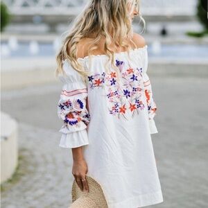 White Floral Off-Shoulder Mini Dress